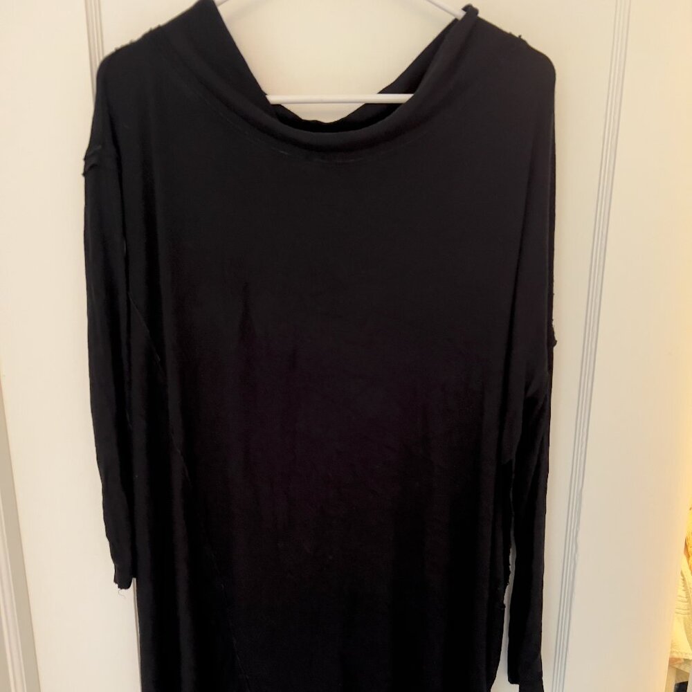 We the Free Black Ribbed Split Side Off Shoulder Tunic Top